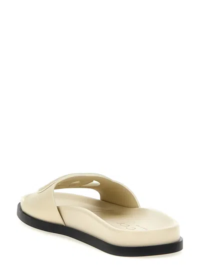 Gucci Logo Cut Out Slides Sandals White In Neutral
