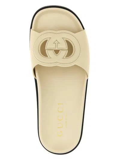 Gucci Logo Cut Out Slides Sandals White In Neutral