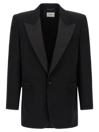 Saint Laurent Oversized Single-breasted Tuxedo Blazer In Black