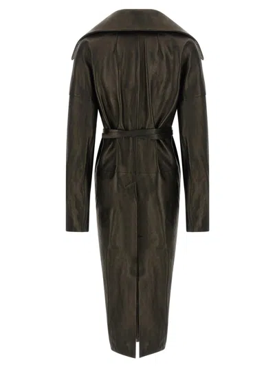 Rick Owens Dracucollar Belted Leather Coat In Black