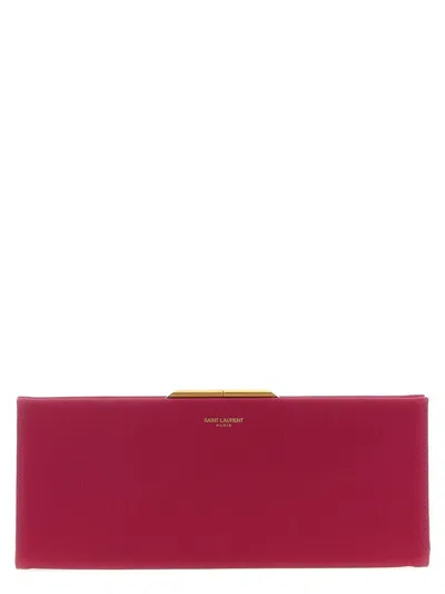 Saint Laurent Rectangular Clutch Featuring Chain Strap In Red