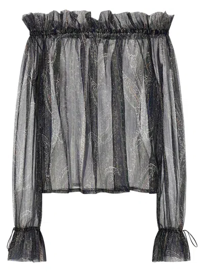 Saint Laurent Lurex Silk Creponne Top In Blue