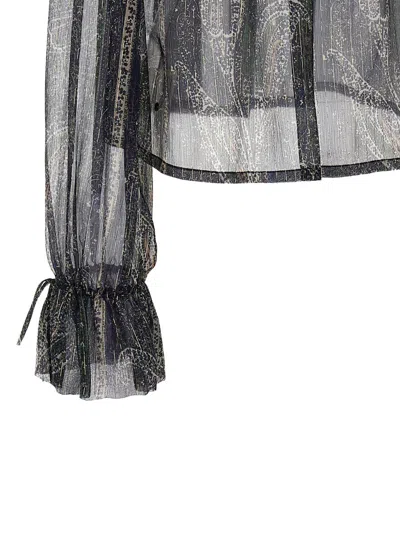 Saint Laurent Lurex Silk Creponne Top In Blue