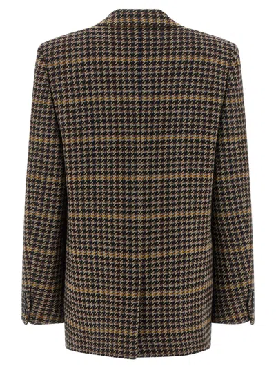 Saint Laurent Brown Double-breasted Jacket With Notched Revers And All-over Check Motif In Wool Woman In Brown