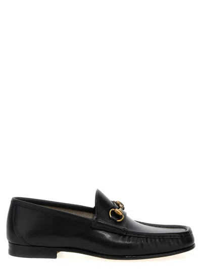 Gucci Dark Brown Leather Loafers In Black
