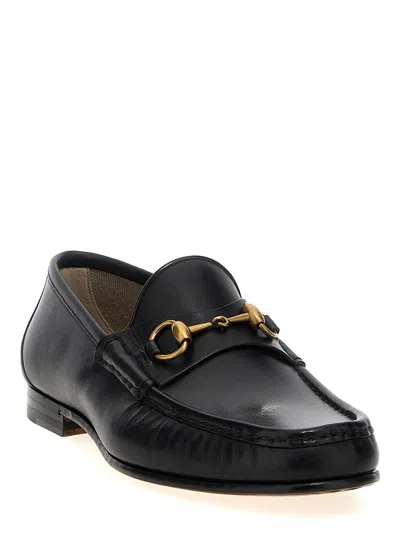 Gucci Dark Brown Leather Loafers In Black