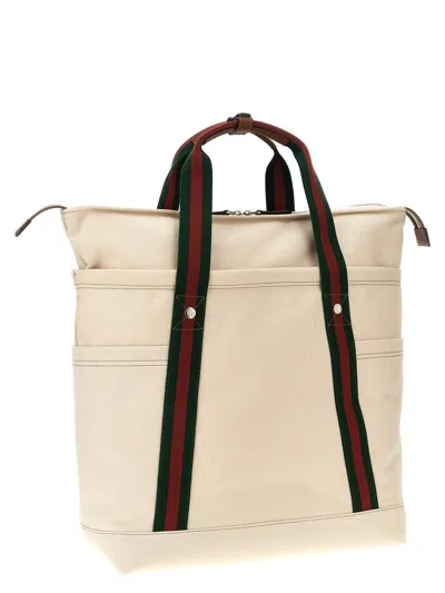 Gucci Men Canvas Shopping Bag With Web Details In White