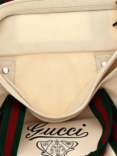 Gucci Men Canvas Shopping Bag With Web Details In White