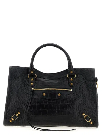 Balenciaga Medium Le City Crocodile-embossed Top-handle Tote Bag In Black
