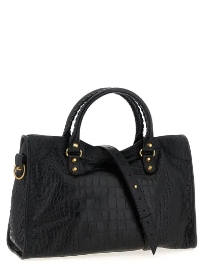 Balenciaga Medium Le City Crocodile-embossed Top-handle Tote Bag In Black