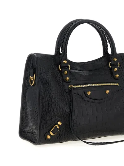 Balenciaga Medium Le City Crocodile-embossed Top-handle Tote Bag In Black