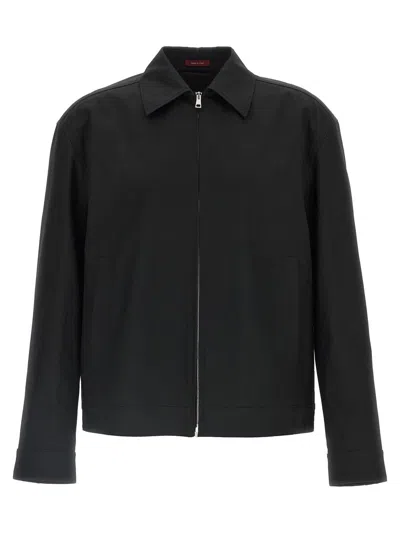 Gucci Men Black Jacket With Classic Collar And Web Motif On The Waist In Cotton Man In Black