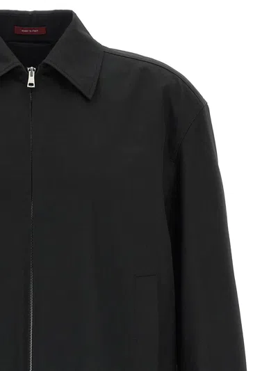 Gucci Men Black Jacket With Classic Collar And Web Motif On The Waist In Cotton Man In Black