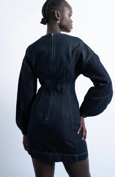 Topshop Long Sleeve Denim Minidress In Blue