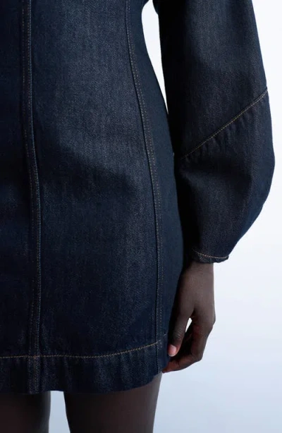 Topshop Long Sleeve Denim Minidress In Blue