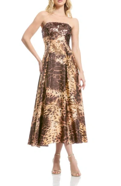 Dress The Population Miranda Strapless Sequin A-line Midi Dress In Brown