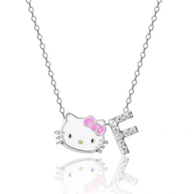 Hello Kitty Silver Plated Enamel Pave Initial Slider Necklace In Metallic