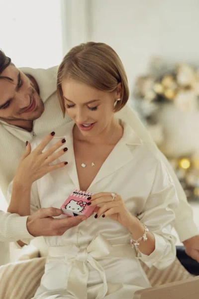 Hello Kitty Silver Plated Enamel Pave Initial Slider Necklace In Metallic