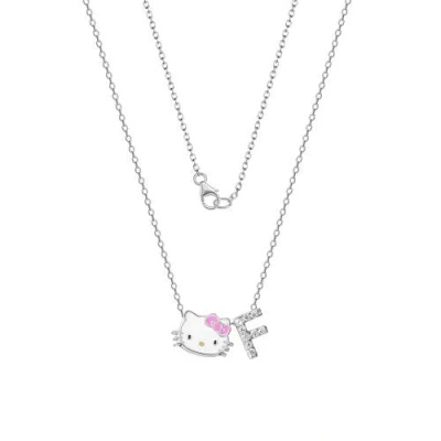 Hello Kitty Silver Plated Enamel Pave Initial Slider Necklace In Metallic