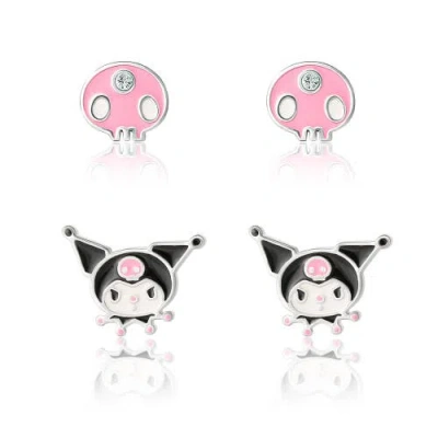Hello Kitty Skull And Kuromi Silver Plated Earring Set In Metallic