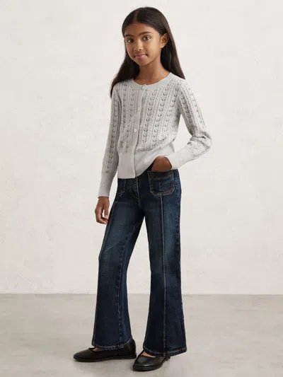 Reiss Grey Fae Cotton And Wool Blend Pointelle Cardigan In White