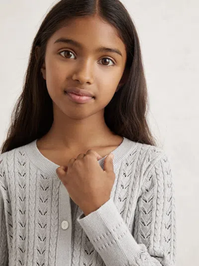 Reiss Grey Fae Cotton And Wool Blend Pointelle Cardigan In Gray