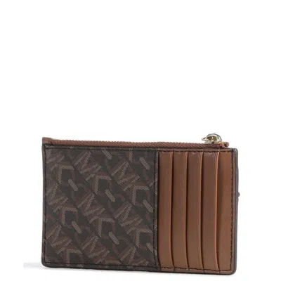 Michael Kors Signature Logo Empire Zip Card Holder In Brown