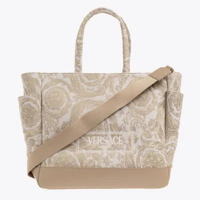 Versace Kids Barocco Athena Baby Changing Mat Bag In Neutral
