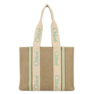 Chloé Chloe Woody Linen Shopping Bag - Light Eucalyptus In Neutral