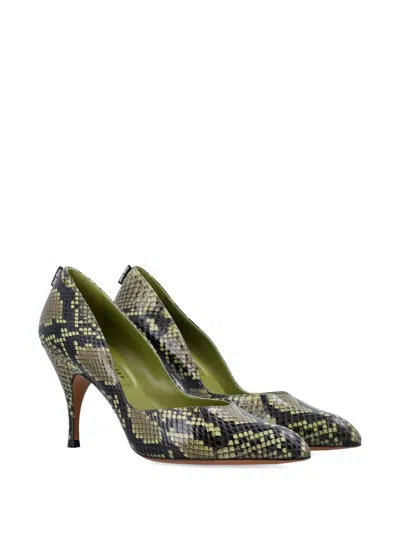 Miu Miu 85mm Pointed Snake-effect Court Shoes In Green