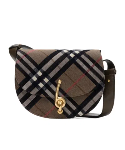 Burberry Bridle Canvas And Leather Check Shoulder Bag In Brown
