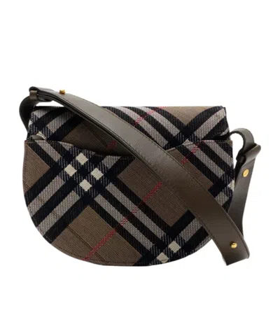 Burberry Bridle Canvas And Leather Check Shoulder Bag In Brown