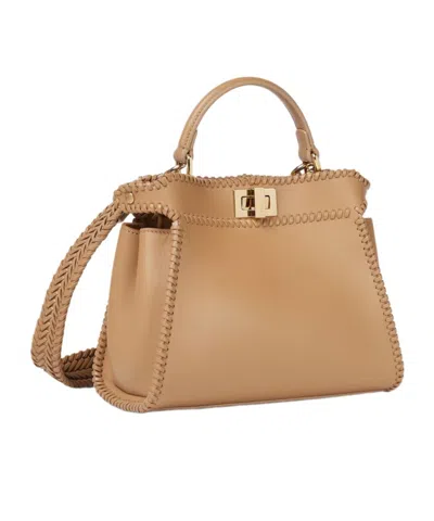 Fendi Beige Pekaboo Mini Handbag In Brown