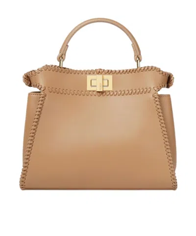 Fendi Beige Pekaboo Mini Handbag In Brown