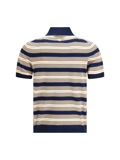 Prada Striped Cotton Polo In Blue