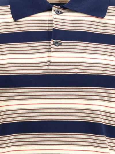 Prada Striped Cotton Polo In Blue