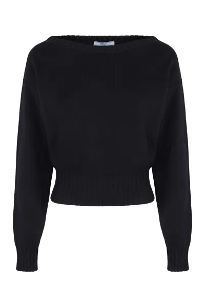 Prada Maglia Scollo Barca In Cotone In Blue