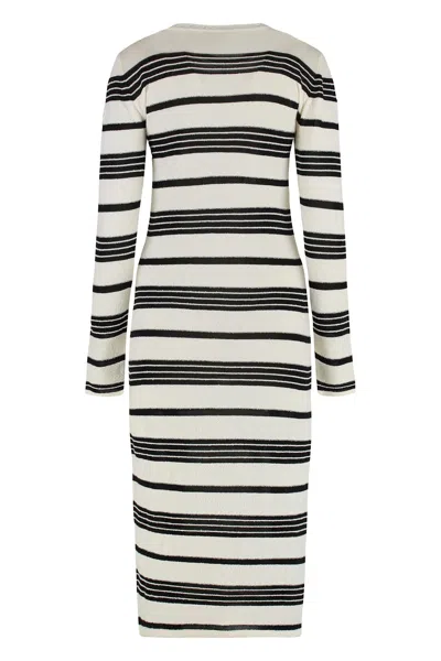 Moncler Knit Dress Crew Neck Fitted Silhouette In White