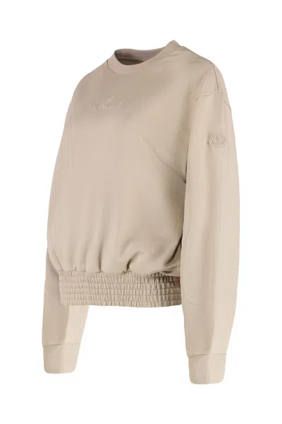 Moncler Crew-neck Sweatshirt In Cotton In Brown