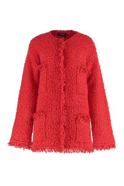 Fabiana Filippi Boucle Knit Jacket Fringe Pockets Texture In Red