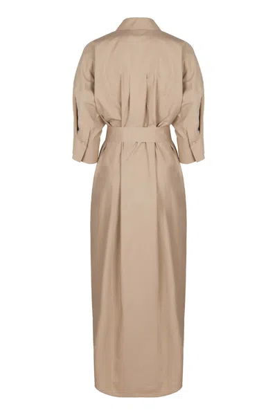 P.a.r.o.s.h Parosh Belted Cotton Dress In Brown