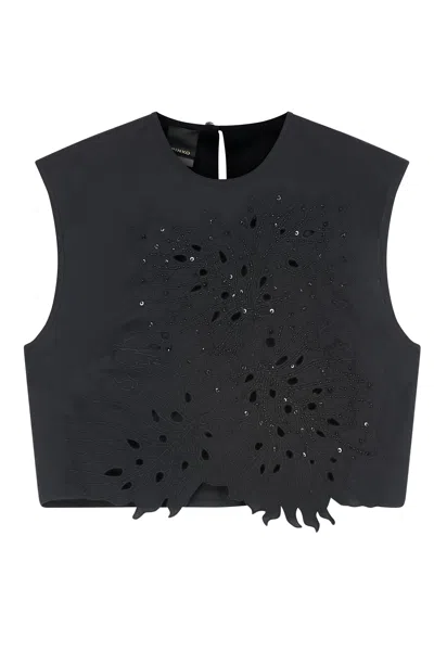 Pinko True Colors Cotton Crop Top In Black