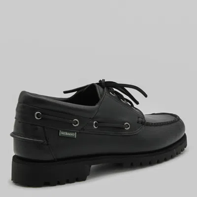 Sebago Brogues With Stitched Detailing And Rubber Sole In Black