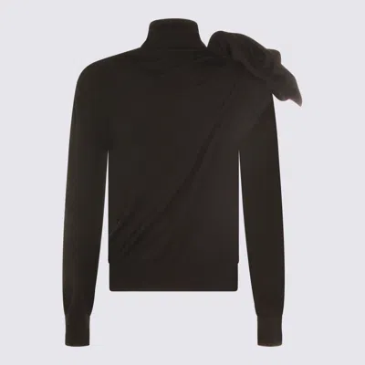 Moschino Black Turtleneck Sweater With Flower Detail In Black