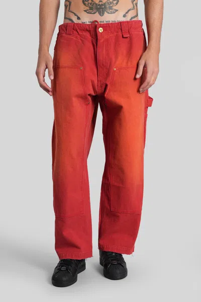 Willy Chavarria Toluca Oversized Wide-leg Distressed Cotton-canvas Trousers In Red