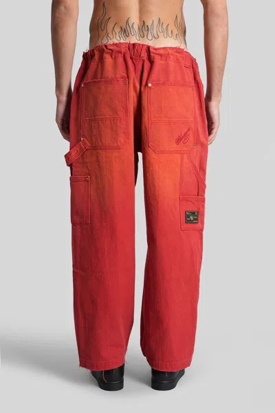 Willy Chavarria Toluca Oversized Wide-leg Distressed Cotton-canvas Trousers In Red