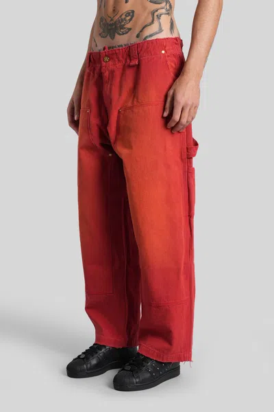 Willy Chavarria Toluca Oversized Wide-leg Distressed Cotton-canvas Trousers In Red