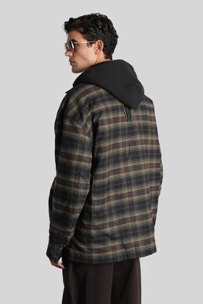 Willy Chavarria Ganadero Oversized Layered Checked Cotton-flannel And Jersey Hooded Overshirt In Green