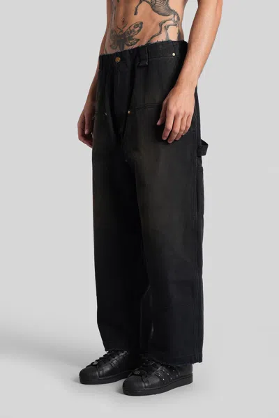 Willy Chavarria Toluca Oversized Wide-leg Distressed Cotton-canvas Trousers In Black