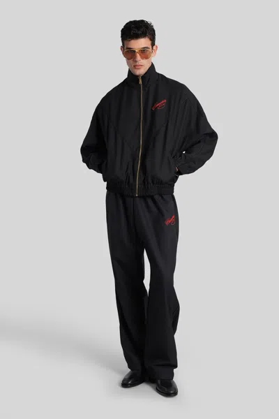 Willy Chavarria Ruff Rider Logo-embroidered Wool Bomber Jacket In Black